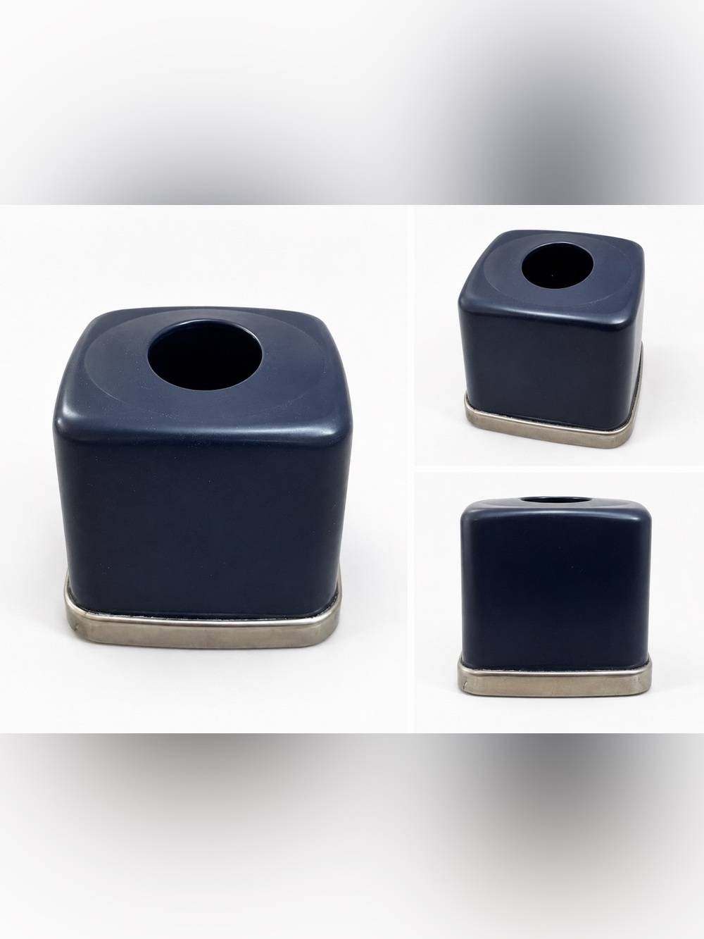 Navy Ceramic Square Tissue Cover with Silver Base